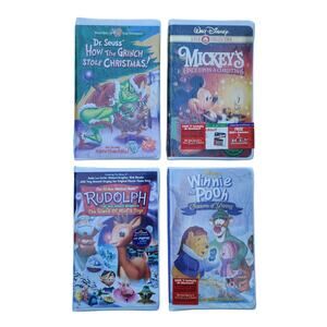 Sealed VHS Lot Christmas Movies Disney Grinch Rudolph Kids Holiday Clamshells